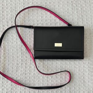Kate Spade Black Crossbody Bag with Pink Strap